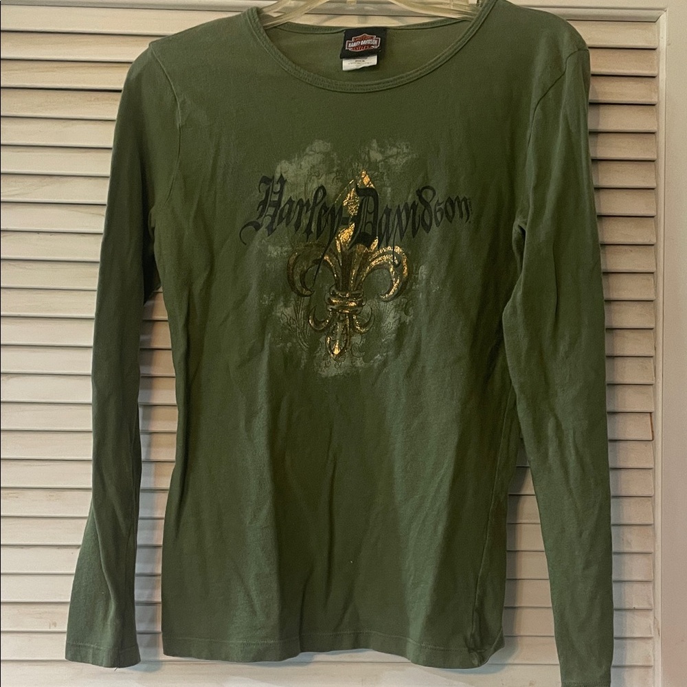 Harley-Davidson Olive Long Sleeve with Gold Design